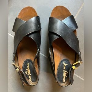 Sam Edelman Bentlee Black Wooden Platform Wedge Sandals